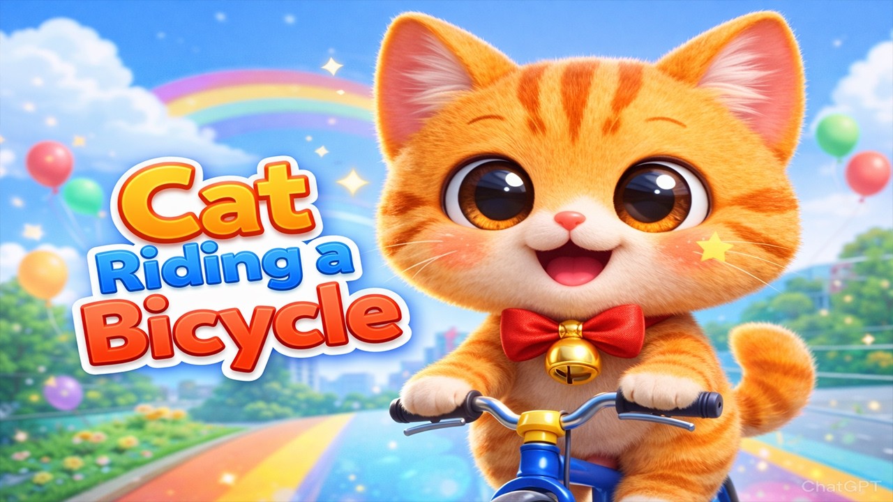 Cat Riding a Bicycle 🐱🚲 | Fun Cat Songs for Kids  Nursery Rhymes for Toddlers