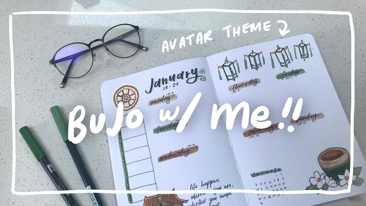 plan with me - bullet journal weekly spread // avatar the last airbender jasmine dragon theme 🍵🐉