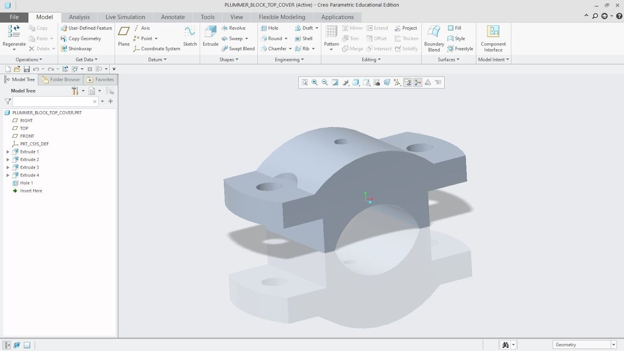Plummer Block | Top Cover | Part Model | CREO Parametric 5.0
