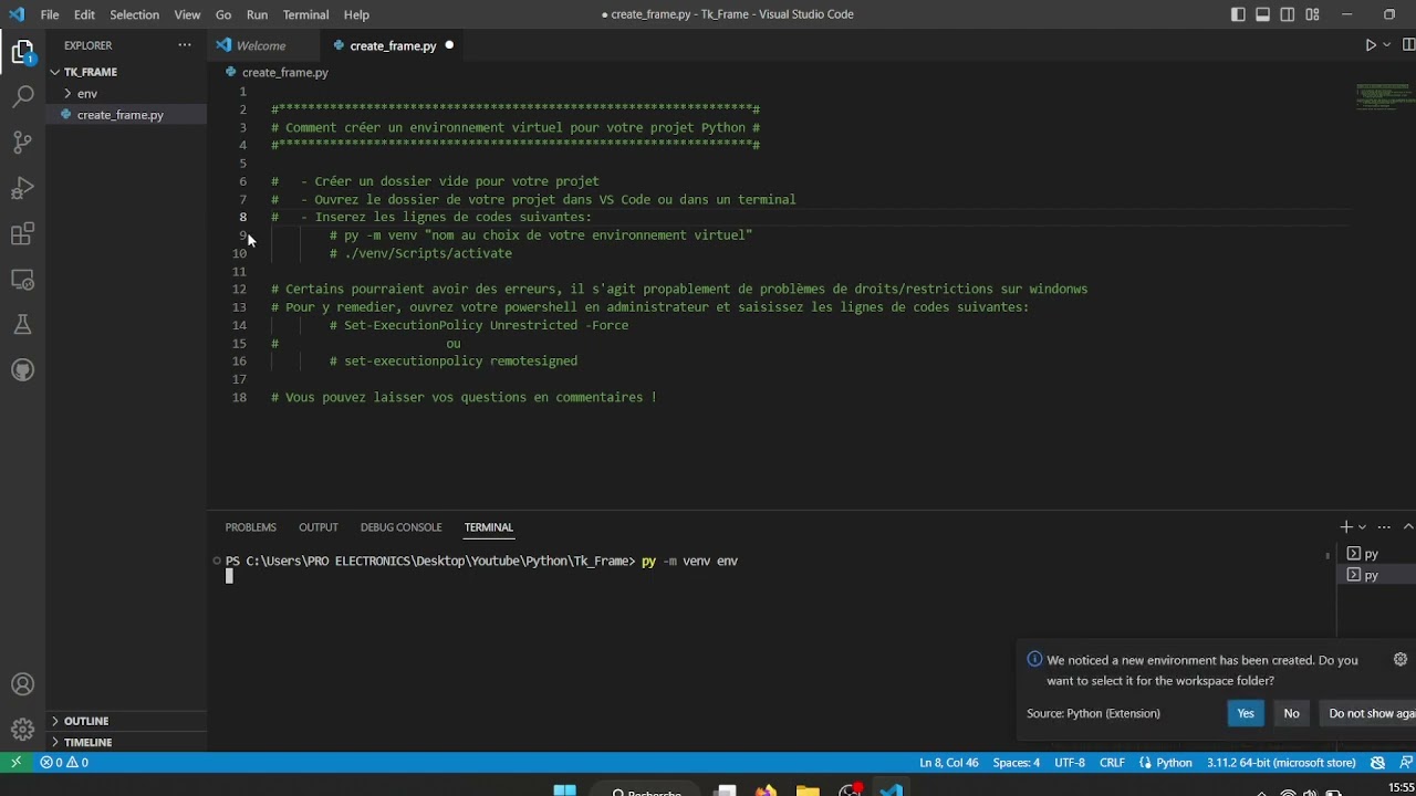 #01 Python-Tkinter - Comment créer un environnement virtuel sur Windows