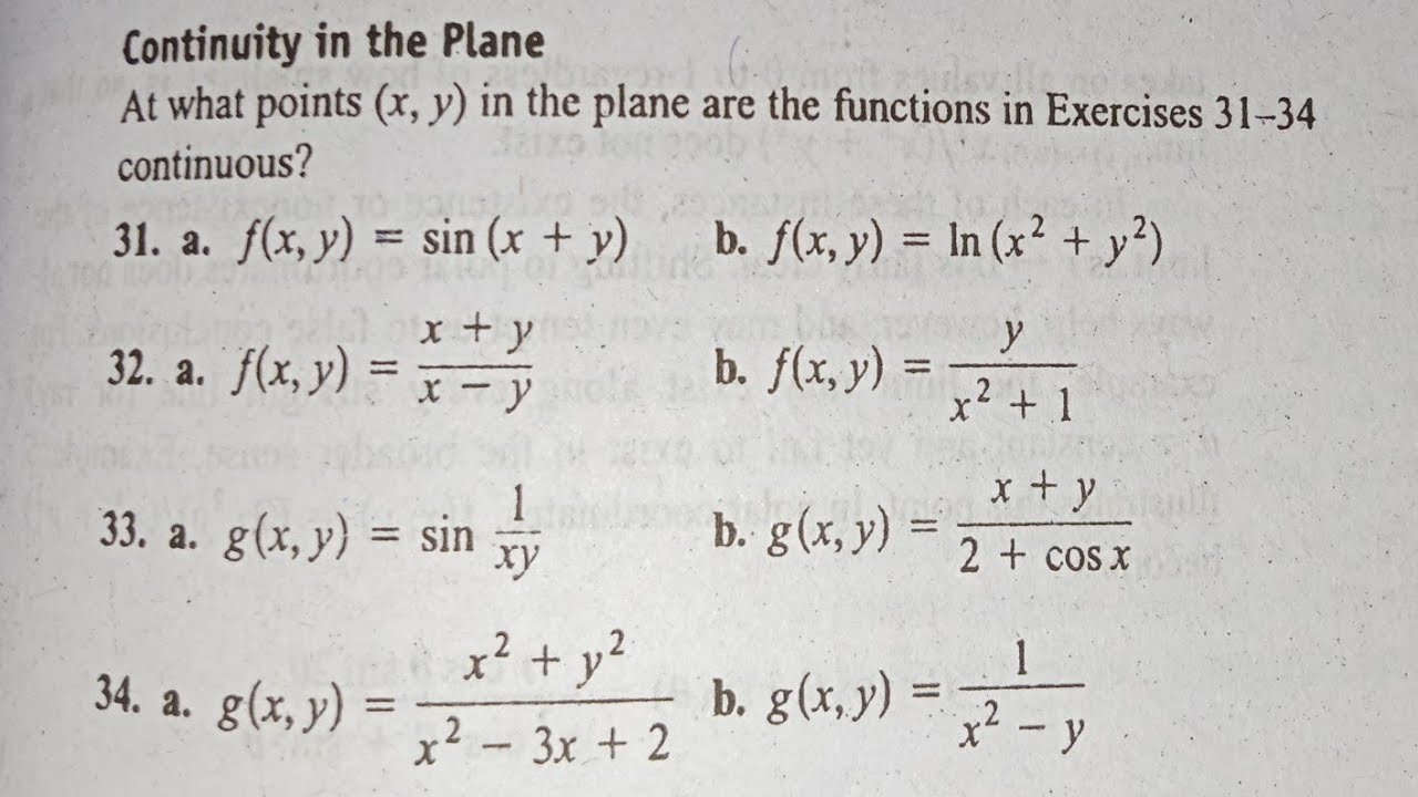 Continuity in Plane || Thomas Calculus || Exercise 14.2 || Questions 31-35