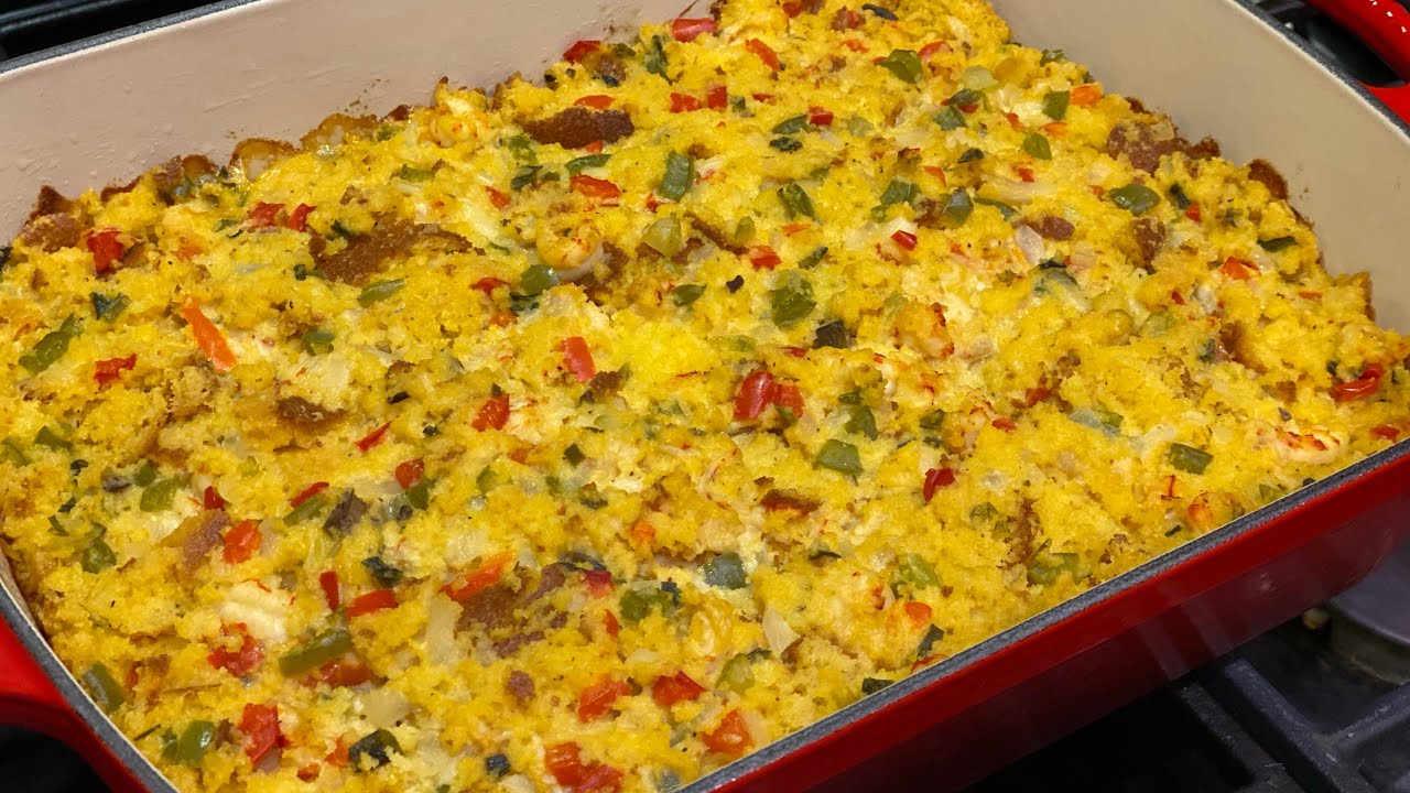 Crawfish Cornbread Dressing by The Cajun Ninja