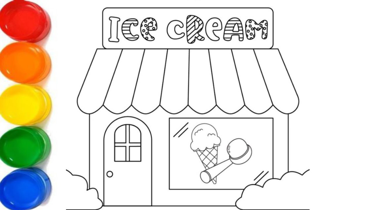 How To Draw Ice Cream Shop 🏪 ? Easy Colorful Ice Cream Shop Drawing | Drawing For Kids 