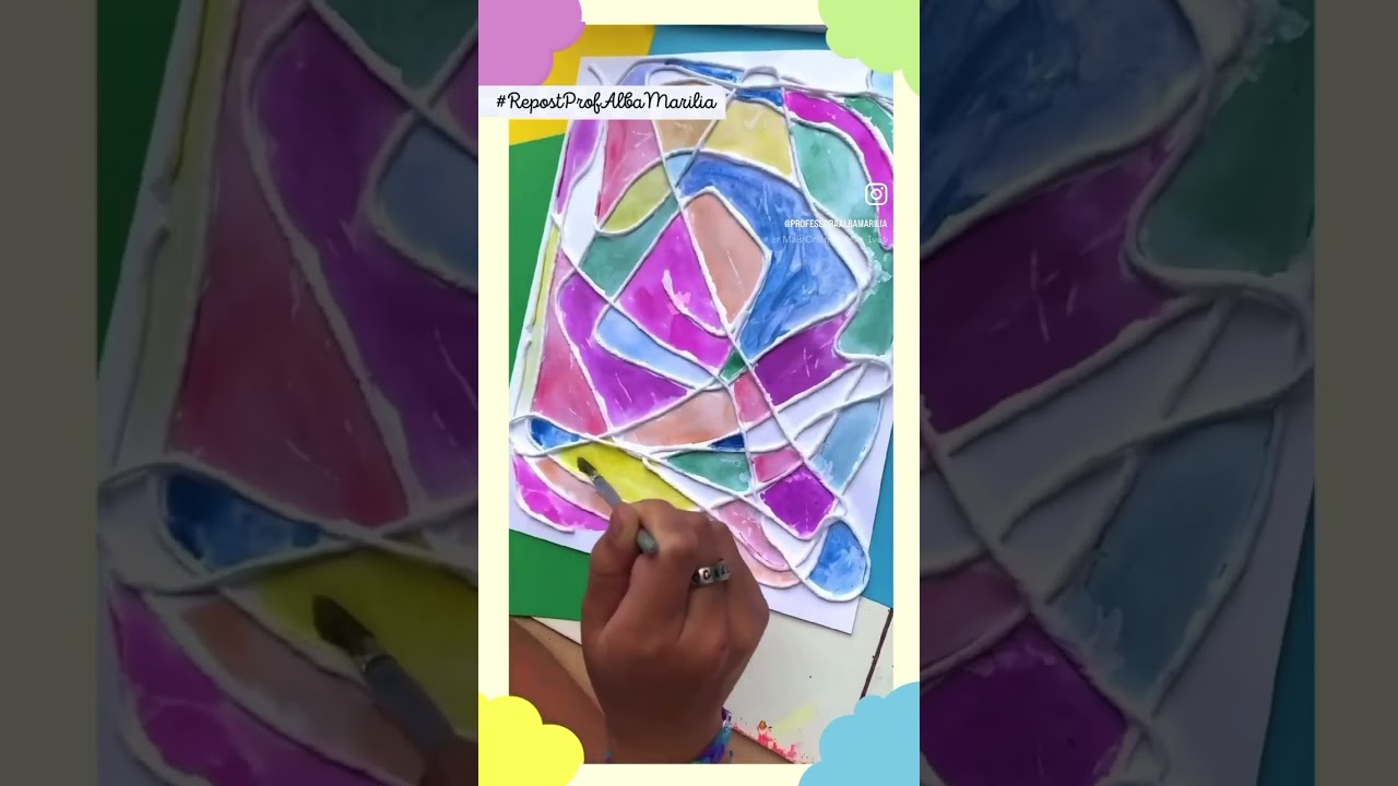 Pintura com cord&atilde;o, cola e guache
