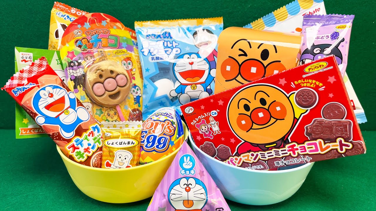 【ASMRお菓子開封】🍫🍭🌍アンパンマンとドラえもんのお菓子を開封してお皿に並べてみた！満足度MAX(No Talking)