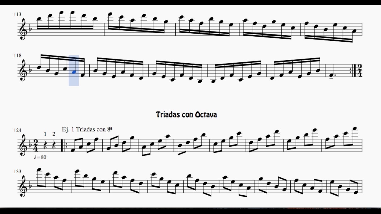 VIDEOS Escala de Fa Mayor Estudio Partituras de Saxo Tenor y Soprano Sax articulaciones, arpegios, t