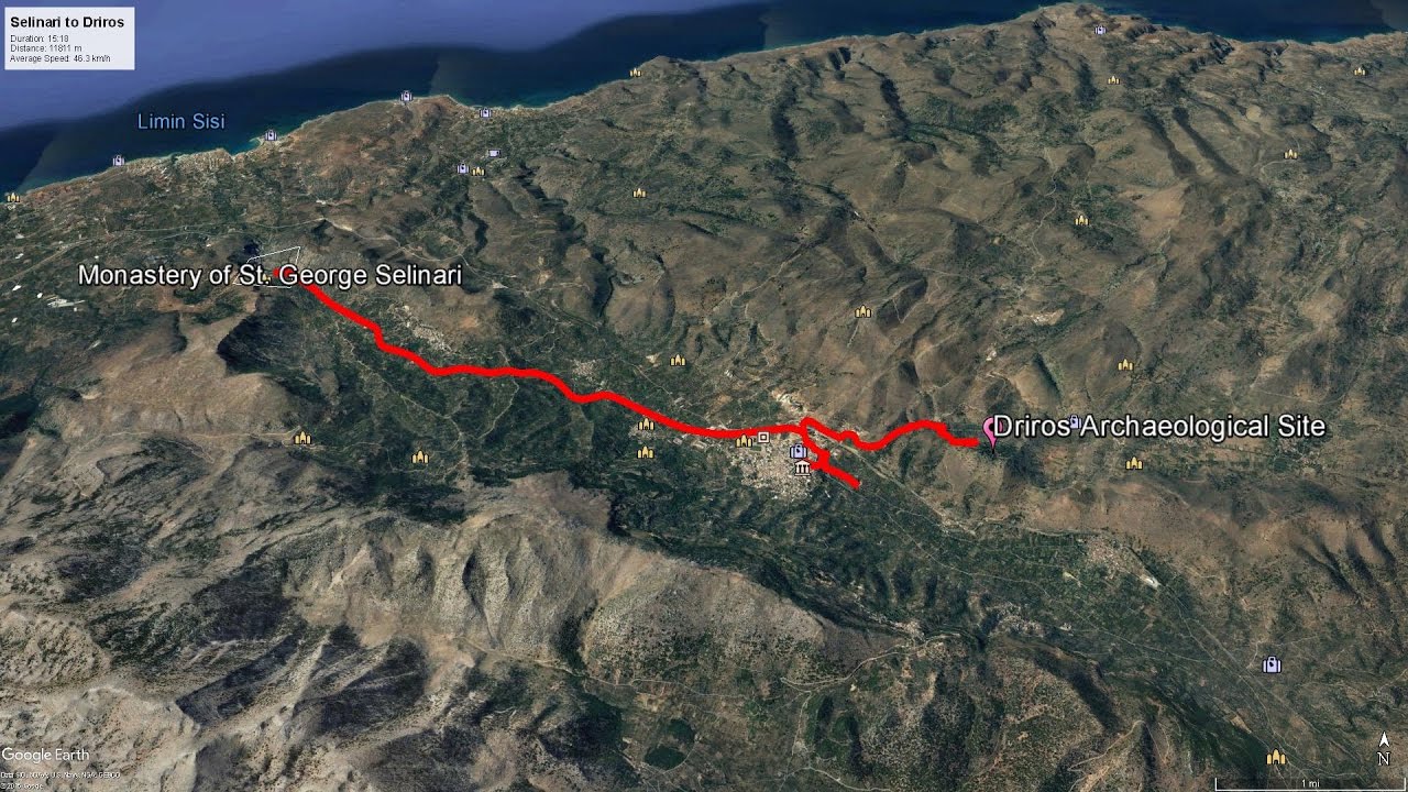 Crete via Dashcam—St. George Selinari Monastery to Ancient Town Driros Archaeological Site