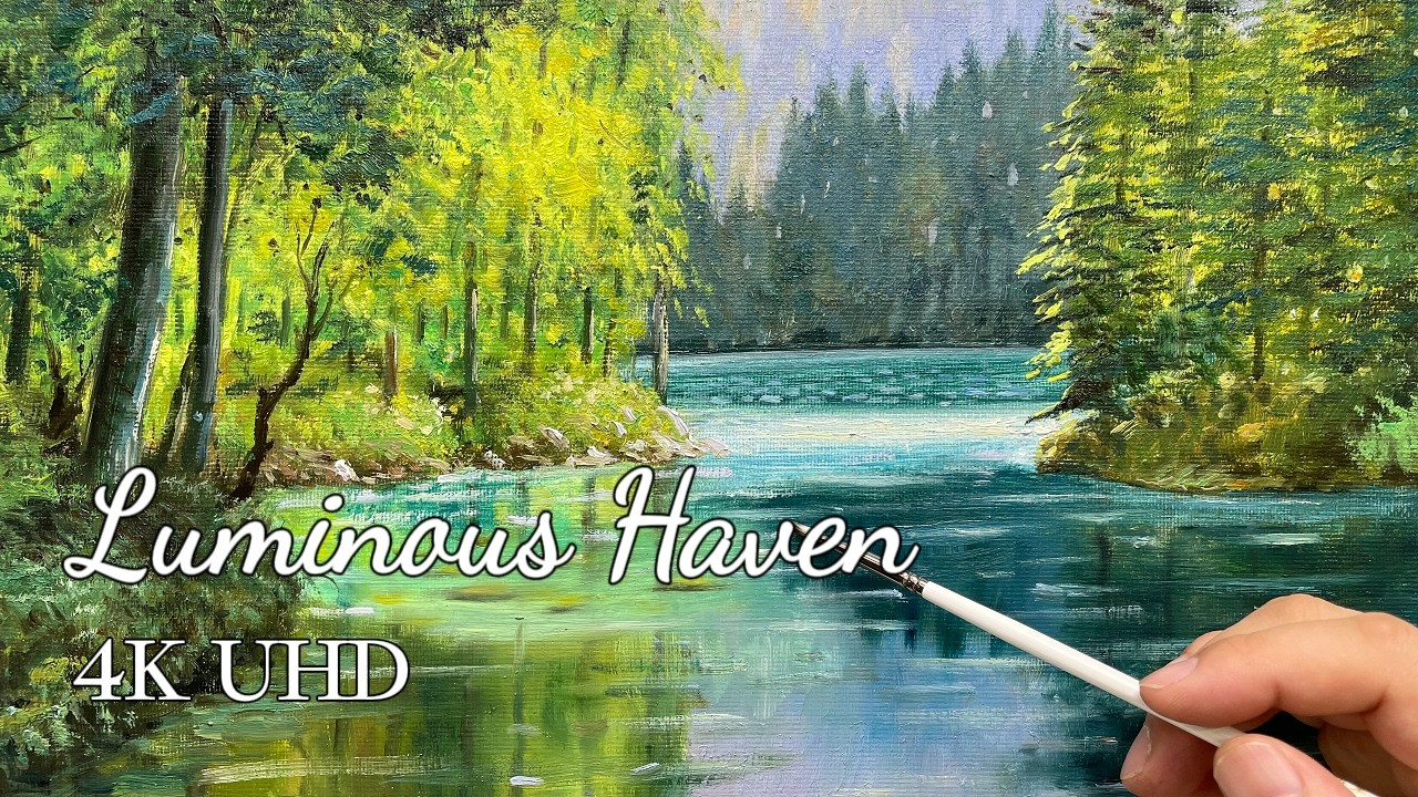 Painting a Serene Lake Forest - Acrylic Landscape Tutorial (ASMR Timelapse)