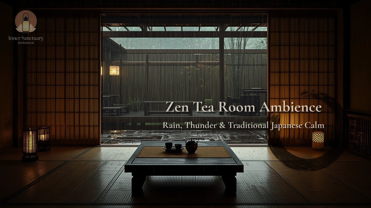 Japanese Zen Tea Room Ambience • Rainfall, Thunder & Lantern Glow | Sleep & Relaxation