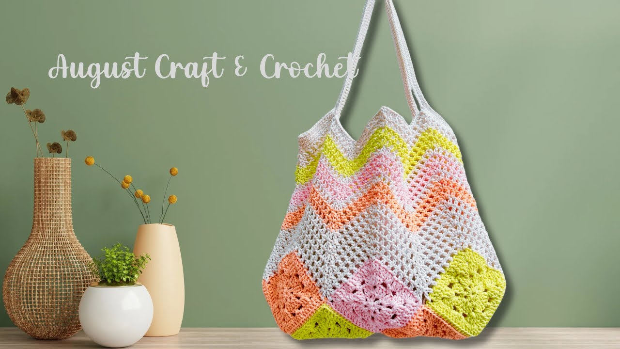 How to Granny Square Crochet tote bag. Very cute and Simple by August Craft & Crochet.