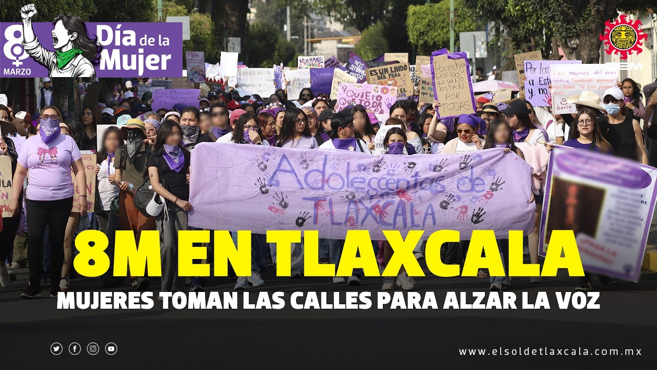 Con consignas y pancartas, se vivió el #8M en Tlaxcala 💜