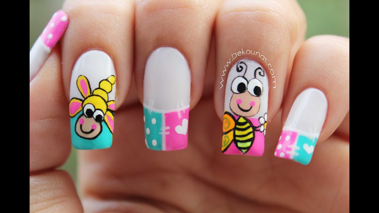 Decoracion de uñas caricatura abeja - bee nail art