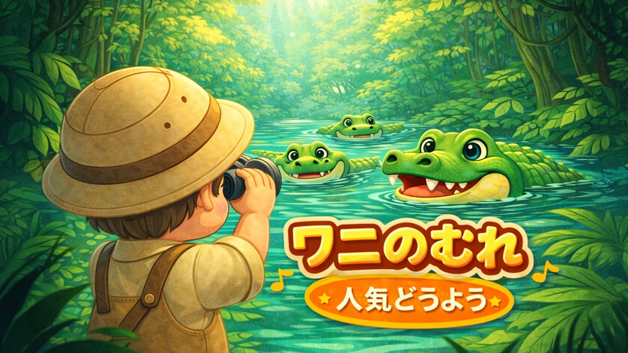 人気の童謡ㅣワニのむれ 🐊🐊ㅣジョイ＆トリーㅣどうぶつのうたㅣくりかえし再生ㅣようじどうようㅣオリジナルどうよう