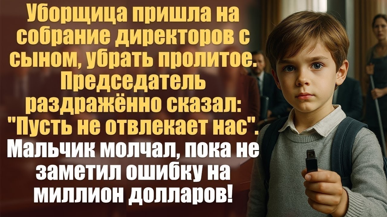 Уборщица пришла на собрание директоров с сыном, убрать пролитое  Председатель раздражённо сказа