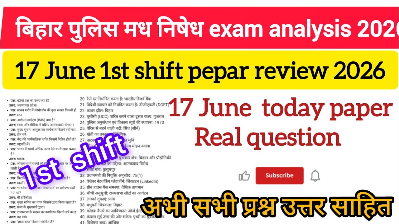 Bihar Police Prohibition Constable 2026 Paper Out? 😱 17 June Exam | 100% Real Questions #BiharPolice