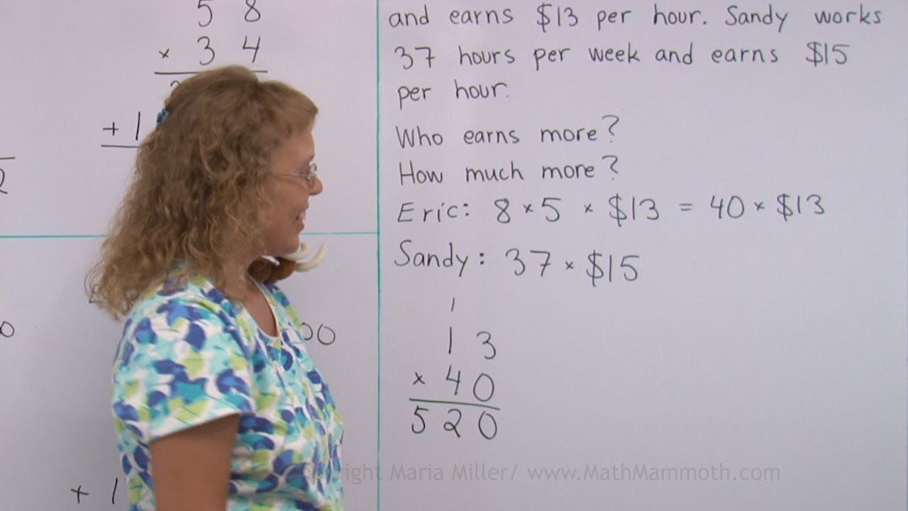 Word problem about earnings - 2-digit multiplication (4th grade)