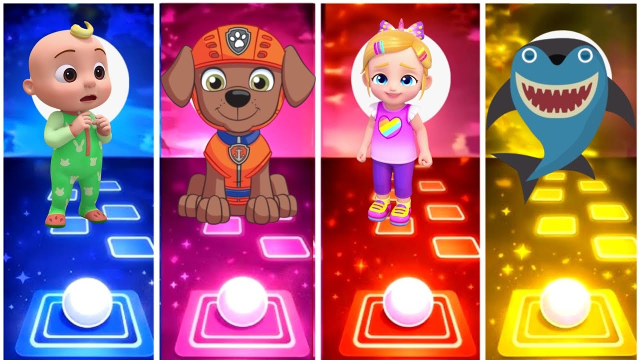 Cocomelon vs Paw Patrol vs Bebefinn vs Baby Shark. Tiles hope edm rush game. 