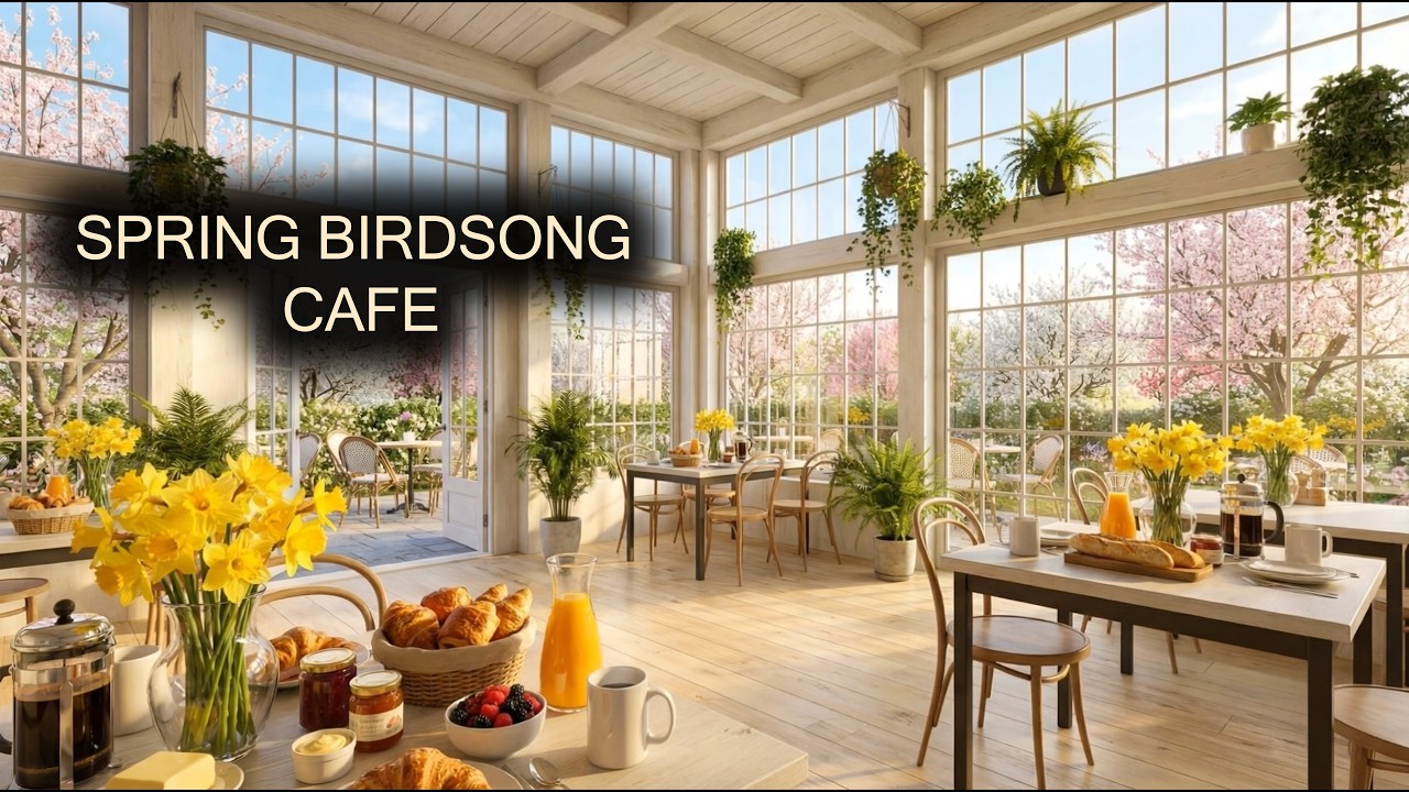 Spring Coffee Shop Ambience 🌸 Countryside Birdsong for Studying, Relaxing (No Music)