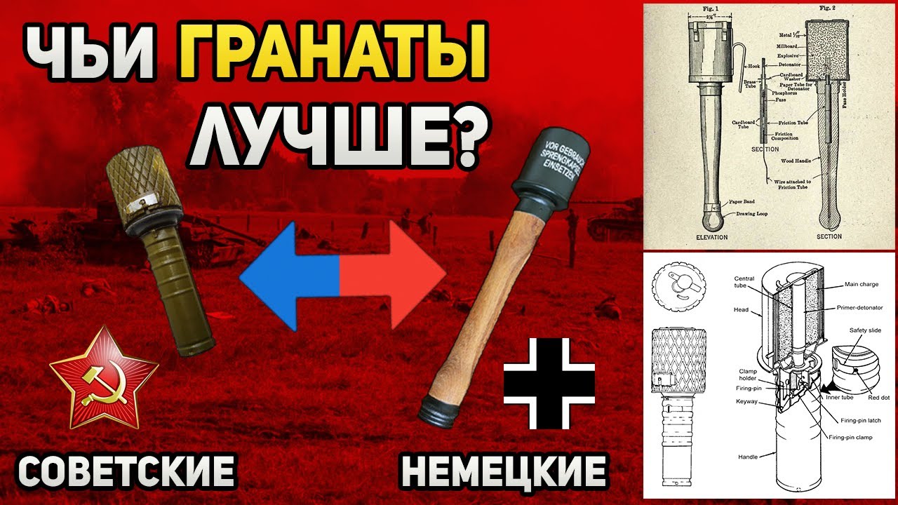 Сравнение немецких и советских гранат: Stielhandgranate (M24), РГД-33, РГ-42