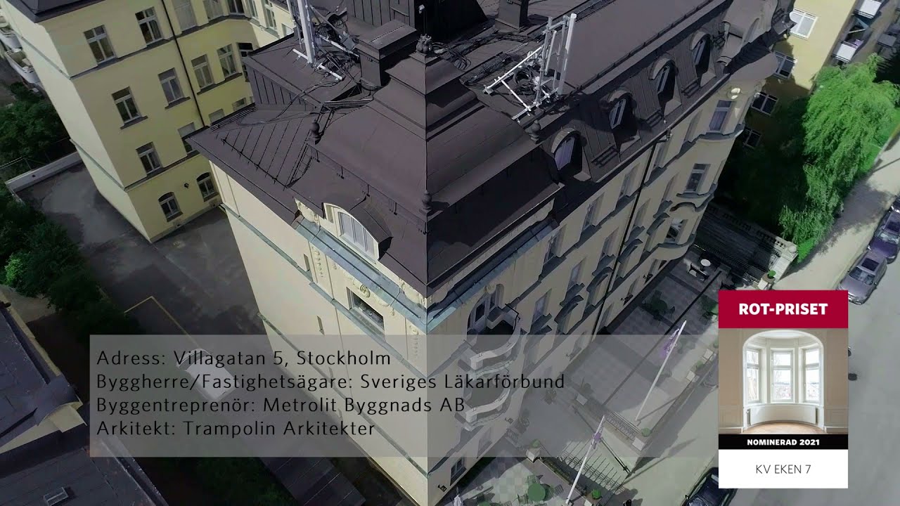 Läkarförbundets hus (Kv. Eken 7) på Villagatan är en av kandidaterna till 2021-års ROT-pris