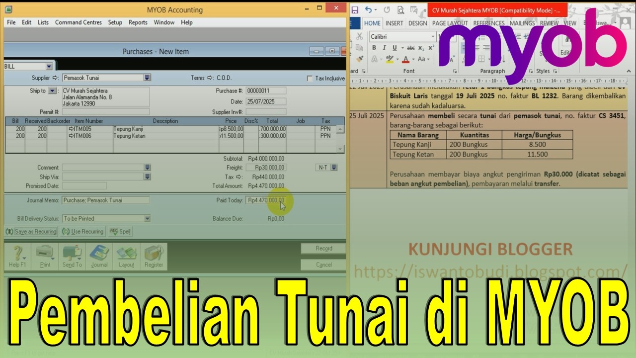 CV Murah Sejahtera: Menginput Transaksi Pembelian Tunai di MYOB