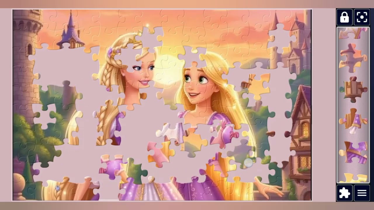 Royal Rapunzel Twins in a Magical Castle Sunset 👑👑🎀🏰🪩🌈//jigsaw Challenge Hub🧩//Fun with puzzles 🧩//
