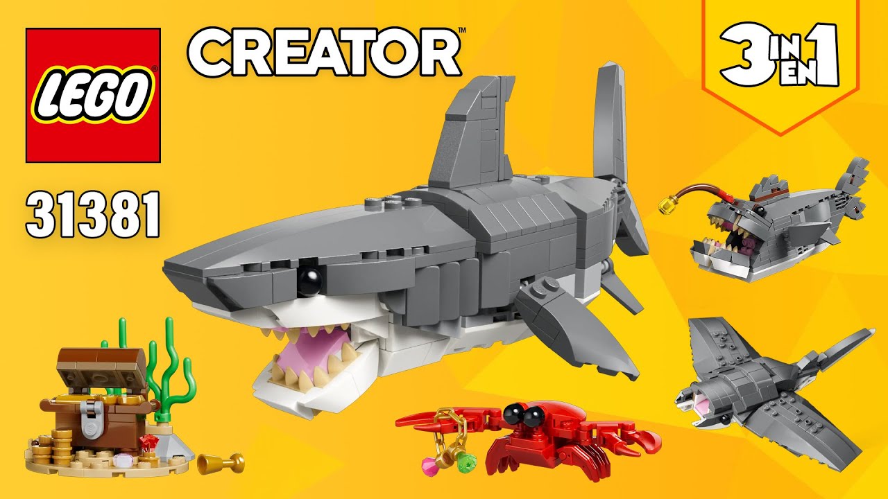 LEGO Creator 3-в-1 Свирепая акула с сундуком с сокровищами (31381) [379 деталей] Рыба-удильщик и ...