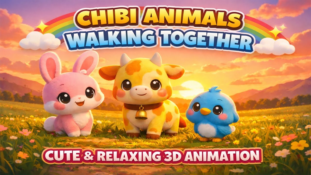 Cute Chibi Animals Walking Together 🌈 | Relaxing 3D Animation for Kids