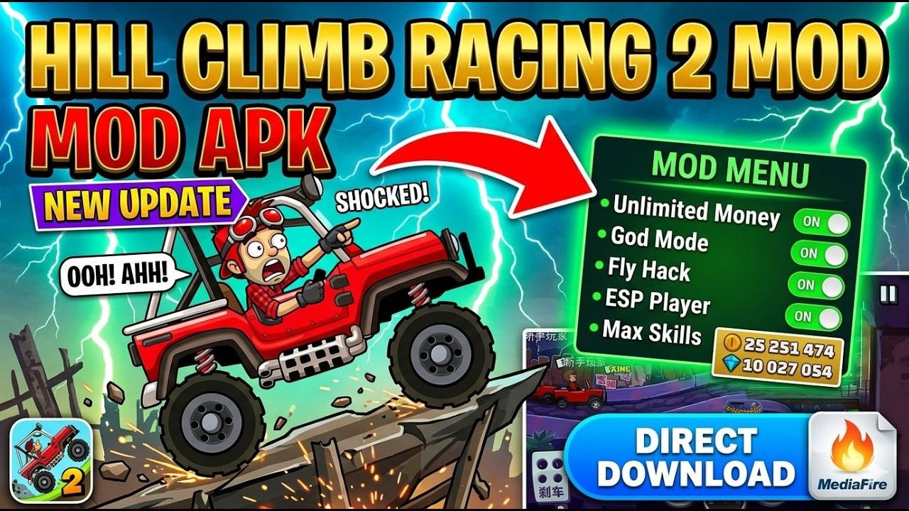 Hill Climb Racing 2 Mod Apk Unlimited Gold & Unlock All Cars (Android & IOS) 2026