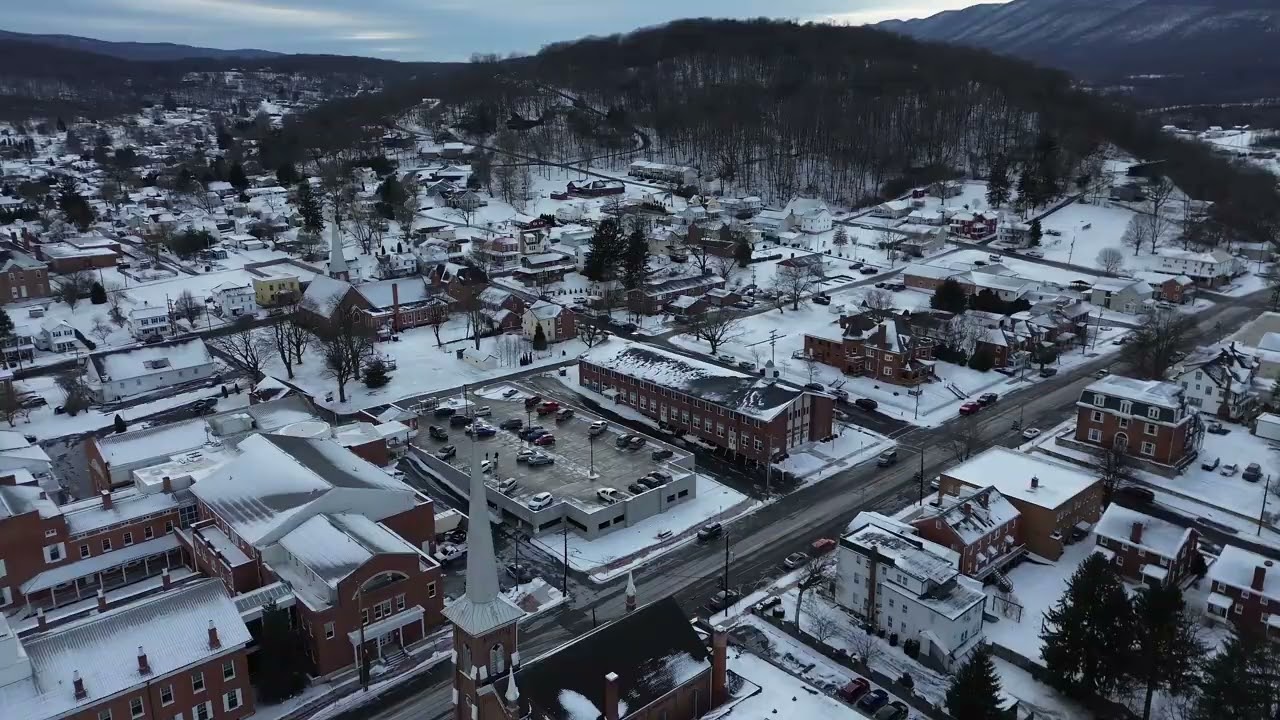 Beautiful winter flight over Bedford Pa: [in 4k] set to Goodbye to you.