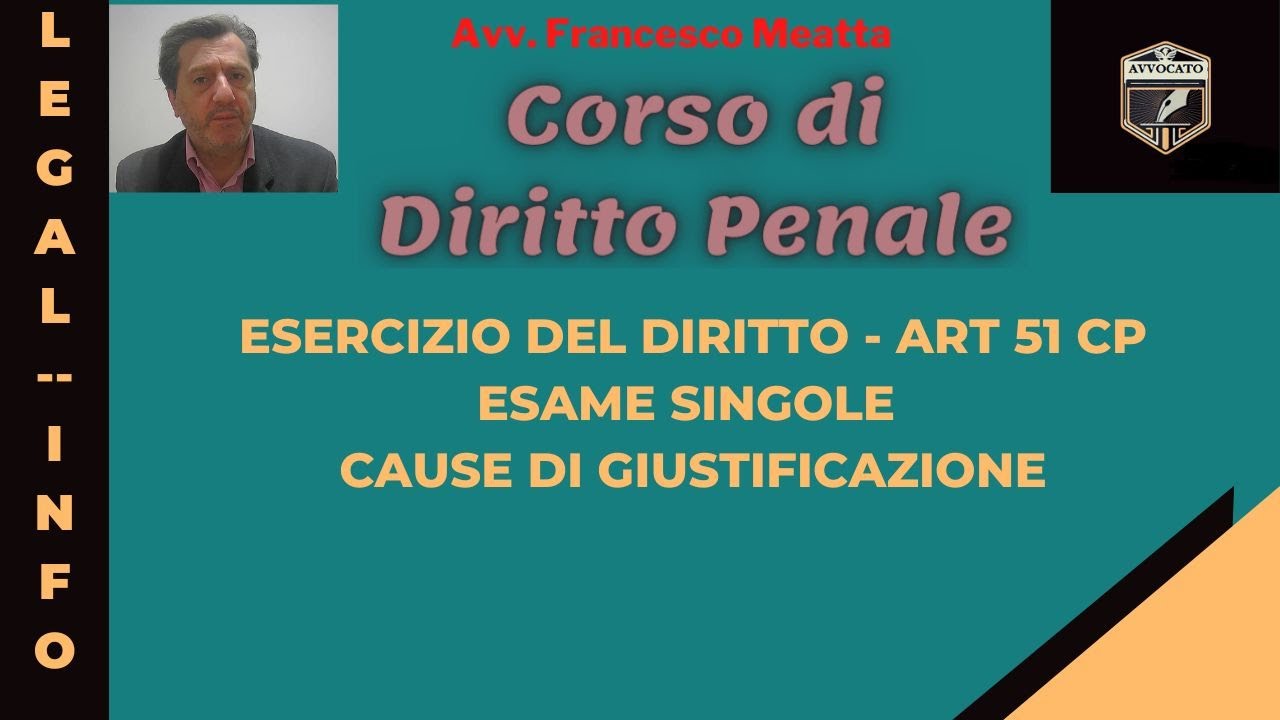 Esercizio del diritto - Art 51 cp - Le cause di giustificazione - Lezione 24