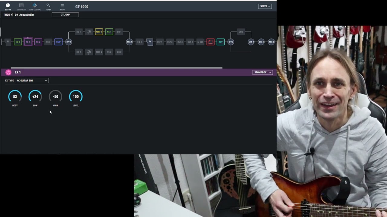 BOSS GT-1000 - Best acoustic guitar simulation? - w/Harley Benton Fusion