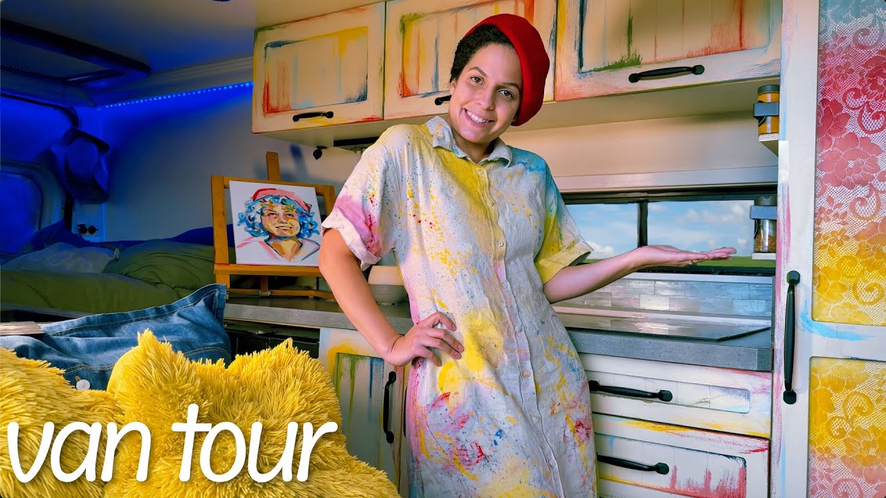 VAN TOUR: bright and cheerful artist home on wheels | 3 years full-time