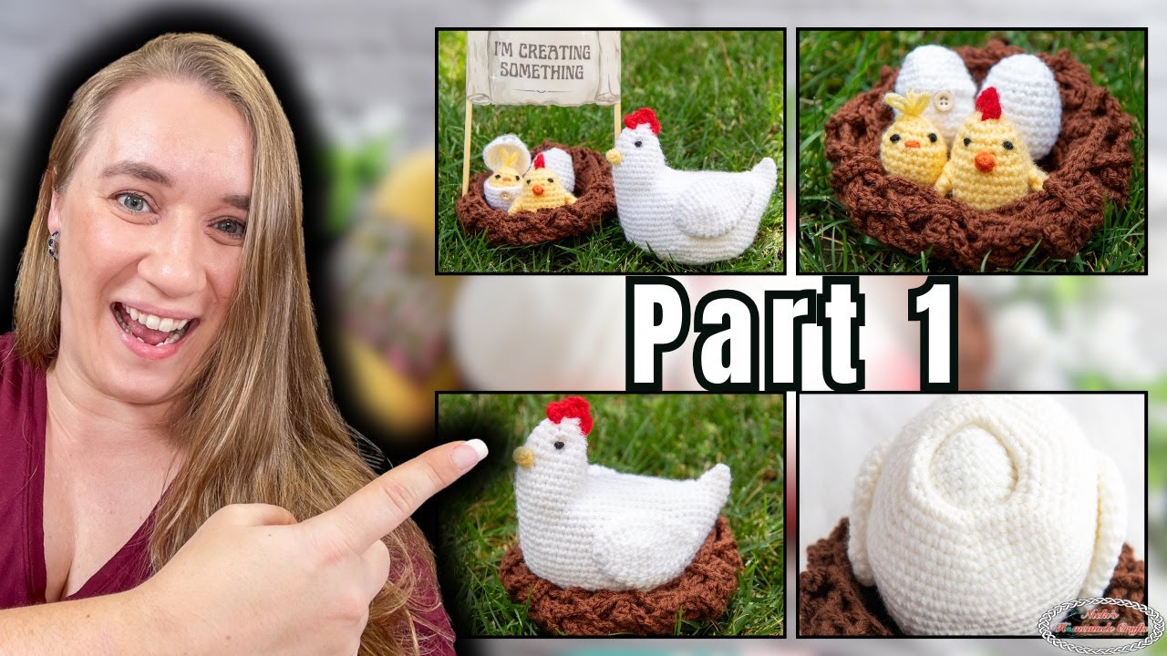 Part 1 of the FREE Crochet 6-in-1 Chicken Laying 2 Eggs with 2 Chicks on a Nest Pattern LIVE CAL