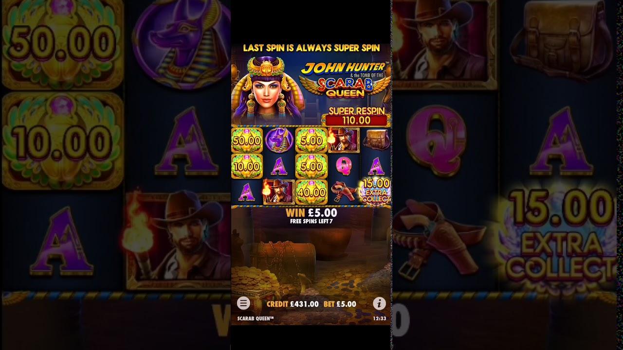 JOHN HUNTER AND THE TOMB OF THE SCARAB QUEEN SLOT &pound;5 BONUS BIG WIN!!