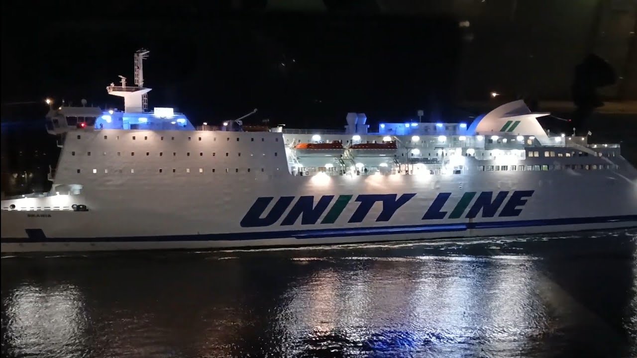 Unity Line at Świnoujscie, Poland. Boarding for Trelleborg, Sweden