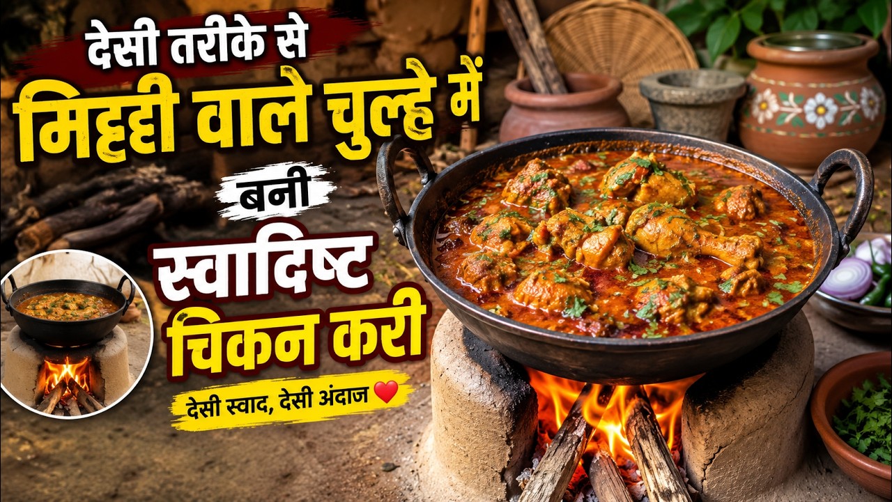 चूल्हे वाली आग की धीमी आंच में बनायी टेस्टी चिकन वो भी देशी तरीके से 