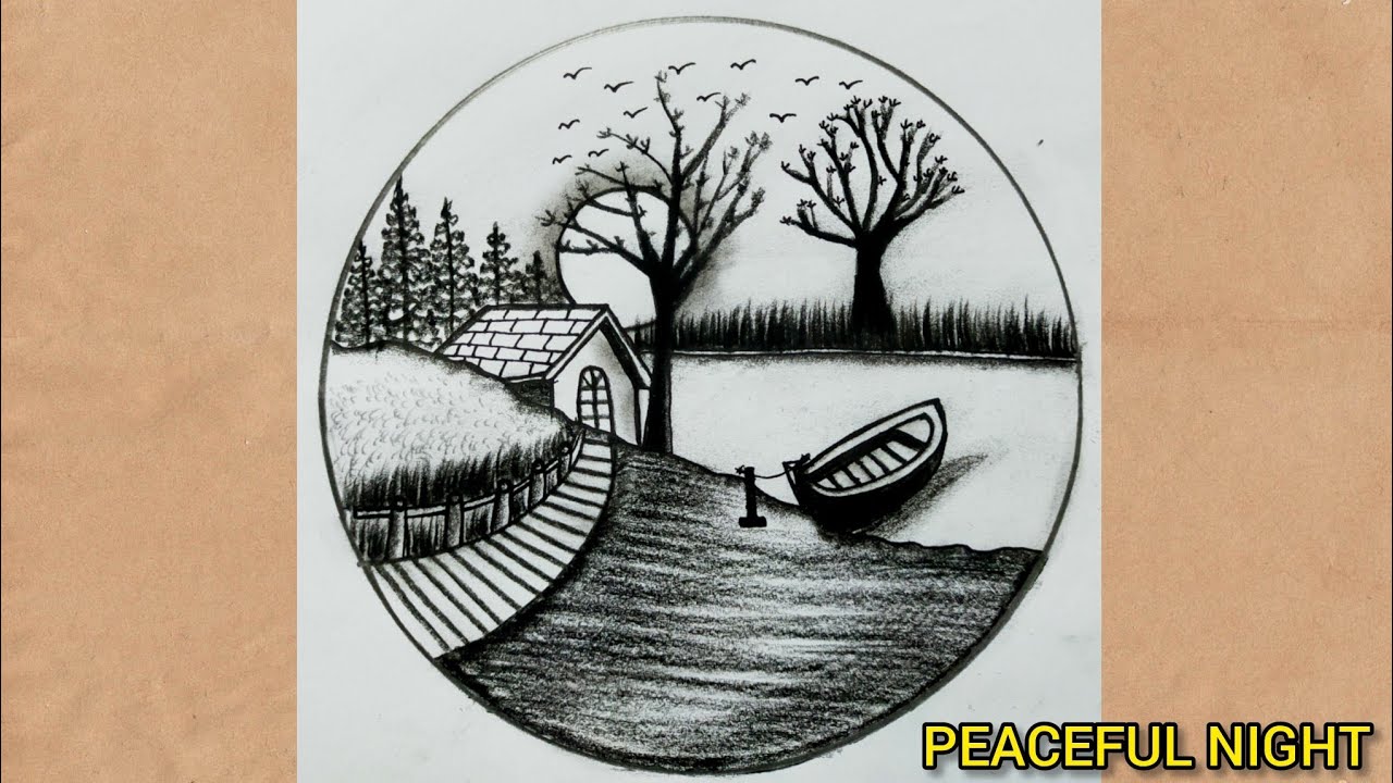 Peaceful Night Nature Scenery Drawing 🕊️ | Calm Village Night Art