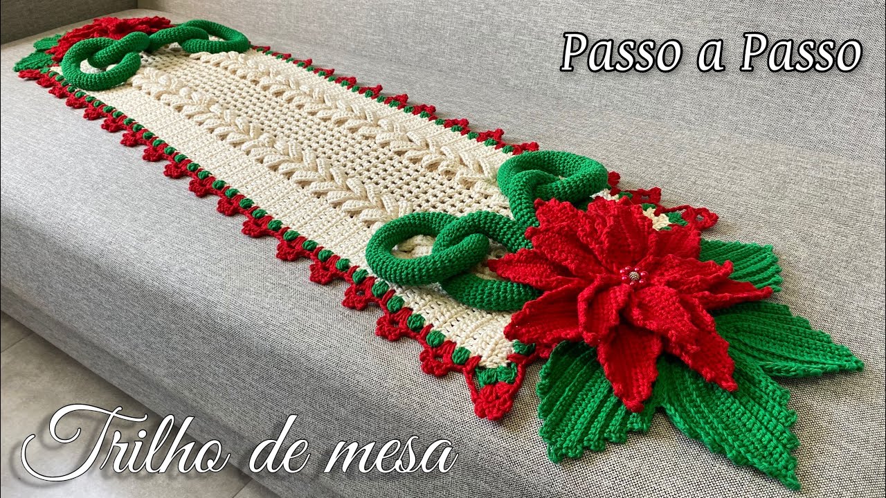 TRILHO DE MESA NATALINO/Caminho de mesa em crochê#passoapasso por #mirianartesemcroche