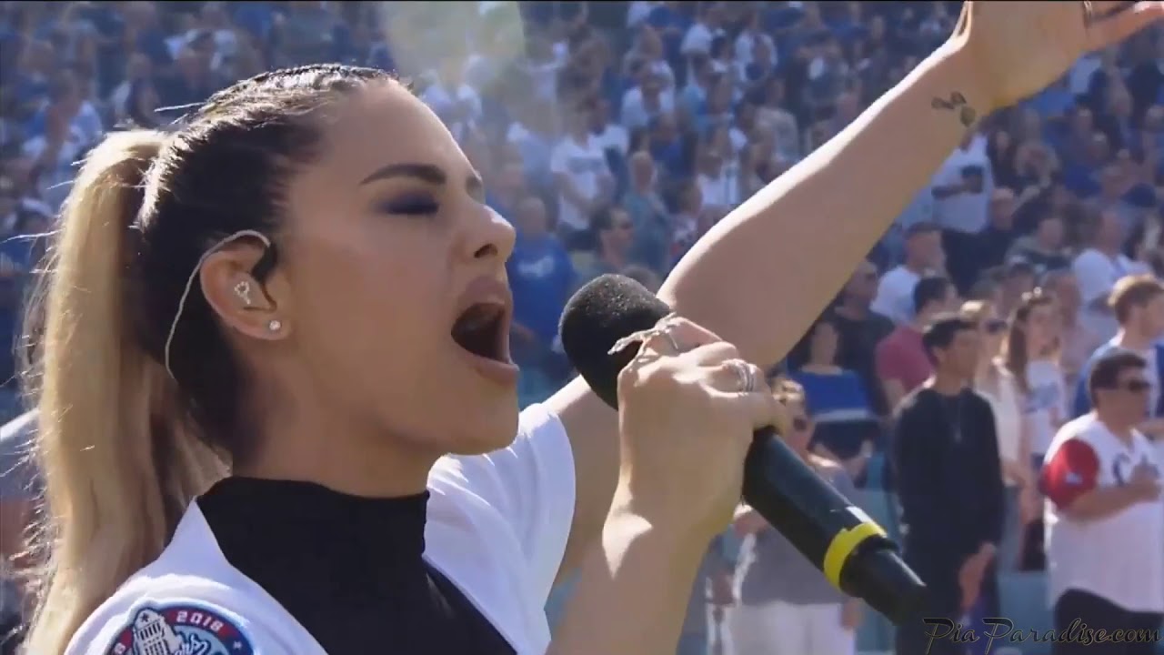 Pia Toscano Sings The National Anthem - LA Dodgers vs SF Giants - 3/29/18