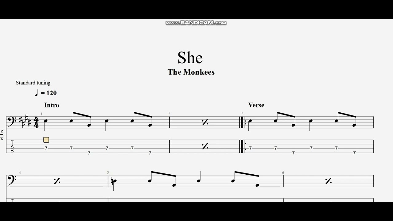 The Monkees - She (bass tab)