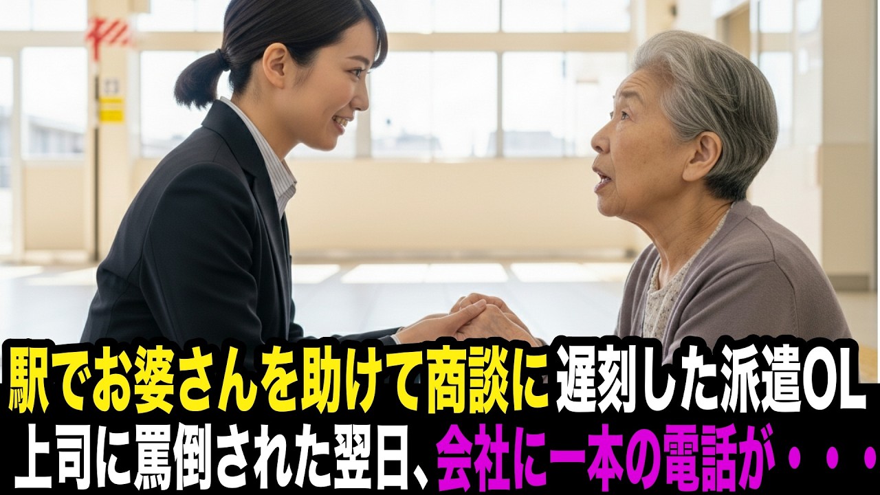駅でお婆さんを助けて商談に遅刻した派遣OL。上司に罵倒された翌日、会社に一本の電話があり...