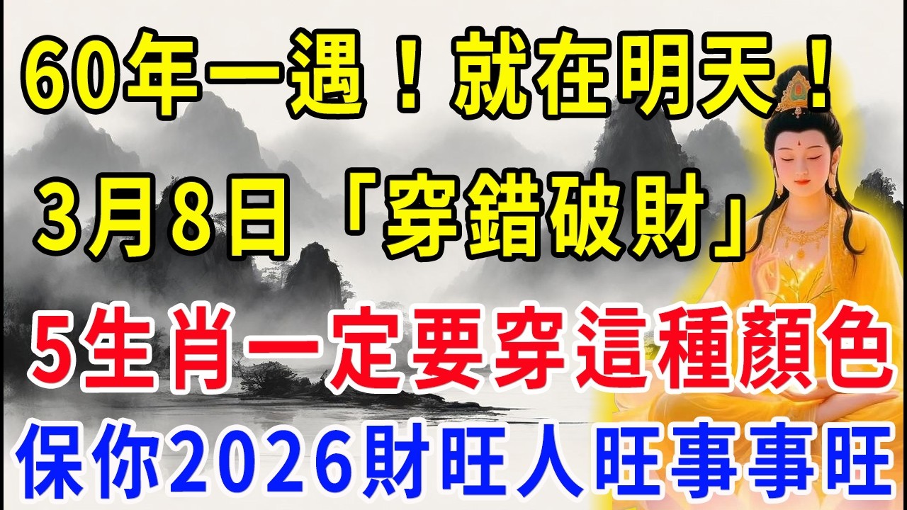 60 年一遇！就在明天！3月8 號穿錯破財！5 生肖一定要穿這種顏色，保你 2026人旺財旺事事旺！