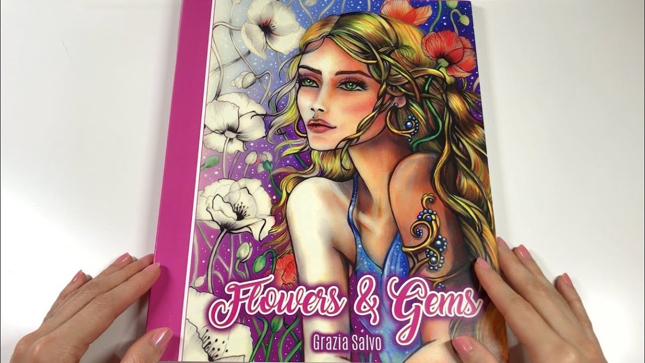 FLIP THROUGH: Flowers & Gems Coloring Book by Grazia Salvo