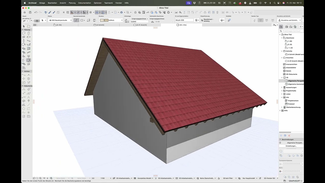 Archicad28 alpiner Selbermach Dachstuhl mit Morph und Trägern