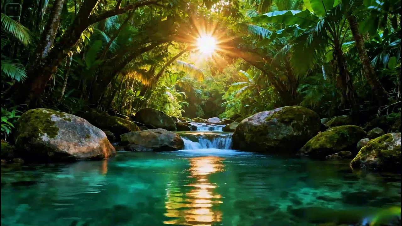 Calming Forest Ambience Sounds | Peaceful River Flowing Ambience | Gentle Birds Chirping Ambience
