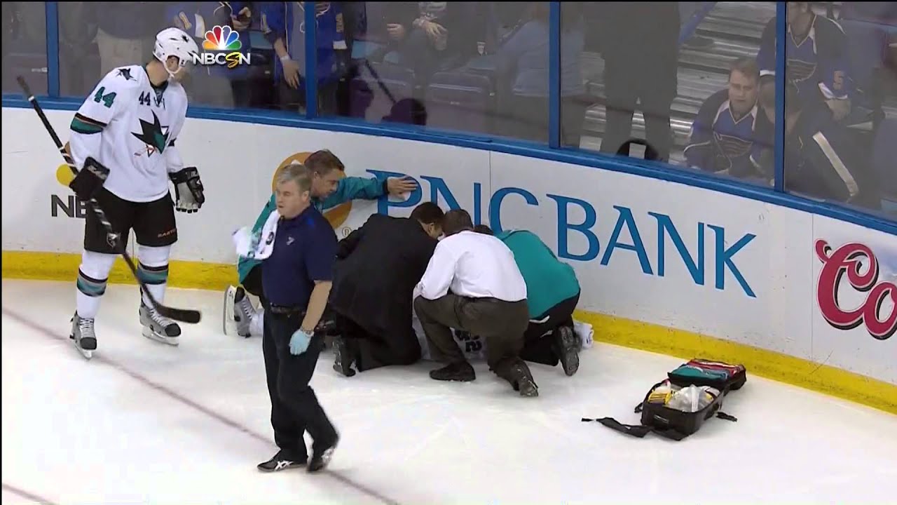 Dan Boyle taken off ice on stretcher after hit from Maxim Lapierre
