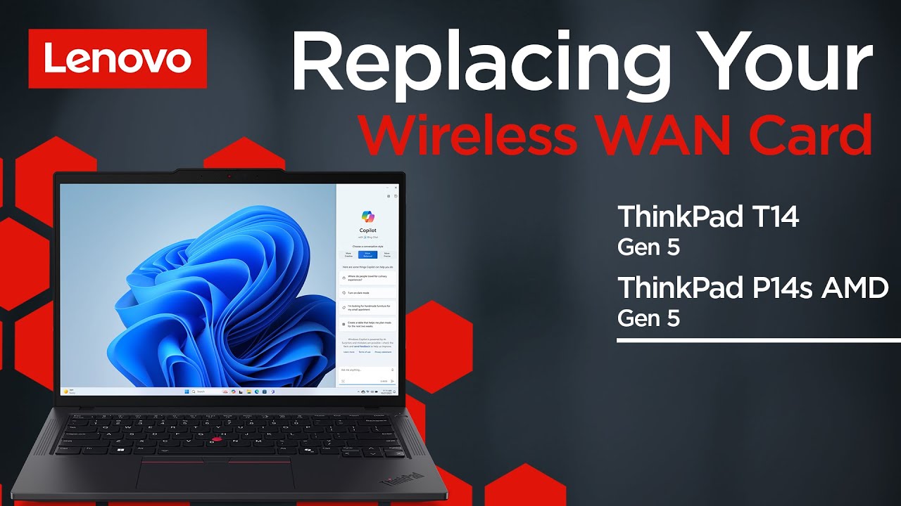 Замена карты беспроводной глобальной сети WAN | ThinkPad T14 Gen 5 и P14s Gen 5 AMD | Самообслужи...