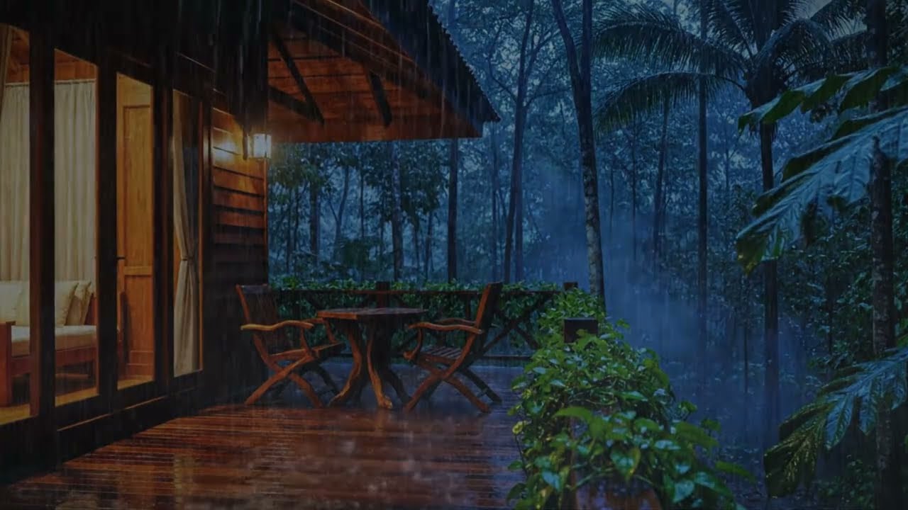 Night Rain and Thunder Outside a Forest Cabin | Rain Sounds for Deep Sleep & Relaxation