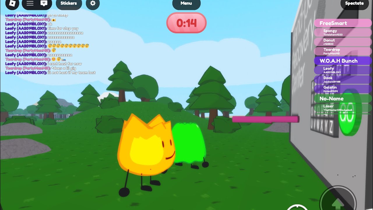 Playing. BFDIA on Roblox